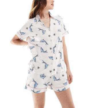 Chelsea Peers Poly Short Sleeve Revere And Short Set - White