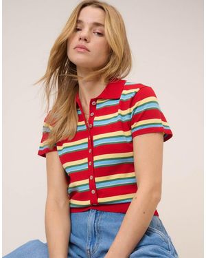 Nobody's Child Waisted Knit Polo Top - Red