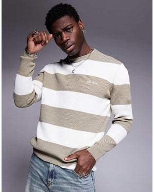 River Island Long Sleeve Waffle Striped Crew Jumper - Grey