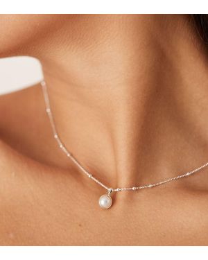 Daisy London Collar De Plata De Ley Con Colgante De Perla De Imitación De - Marrón