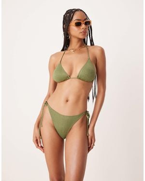 Stradivarius – seitlich gebundene bikinihose - Natur