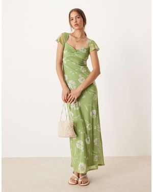ASOS Twist Front Flutter Sleeve Midi Tea Dress - Green