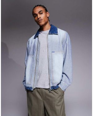 HUGO Hugo Talian Zip Up Distressed Denim Jacket - Blue
