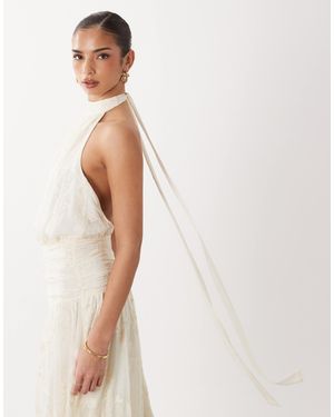 Gina Tricot Embroidery Maxi Dress With Open Back Detail - Natural