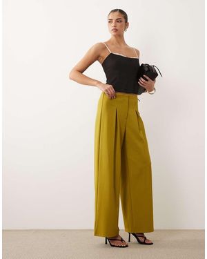 ASOS Slinky Twill Tailored Slouchy Wide Leg Trousers - Green