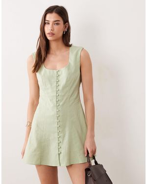ASOS Square Neck Button Down Mini Sundress - Green