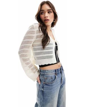 ONLY Tie Front Crochet Cardigan - Blue