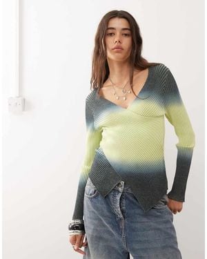 Collusion Ombre Knited Long Sleeve Wrap Top - Green