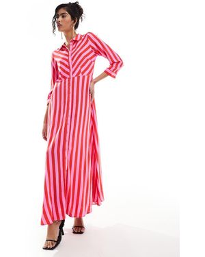 Y.A.S Vestito Camicia Lungo A Righe Rosa E Rosse - Rosso