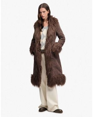 Superdry Langer afghan-mantel - Braun