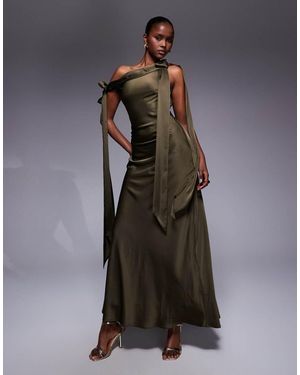 TFNC London Fallen Shoulder Maxi Dress With Tie Details - Grey