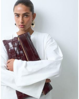 ASOS Weave Flat Portfolio Clutch - White