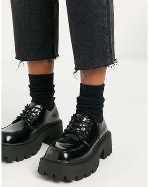 Truffle Collection Chunky Lace Up Shoes With exaggerated Sole - Black
