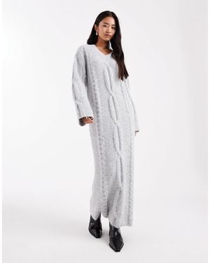 4th & Reckless Wool Feel Cable Knit V-neck Maxi Sweater Dress - White