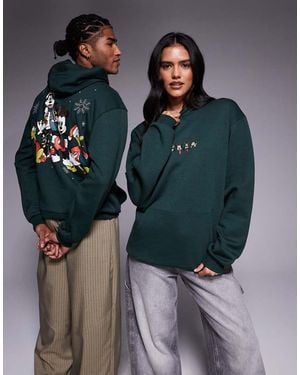 ASOS Sudadera Verde Oscuro Extragrande Con Capucha Y Estampados De Mickey Y Amigos Para Navidad De Disney De - Azul