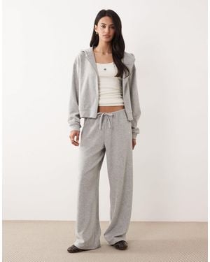 4th & Reckless Cotton Rich Towelling Tie Waist Wide Leg Trackies - Grey
