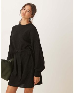 Glamorous Vestido Corto Con Lazada En La Cintura De Canalé De - Negro