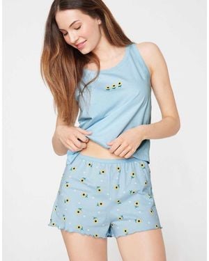 Tezenis Printed Cotton Shorts With Rolled Hem - Blue