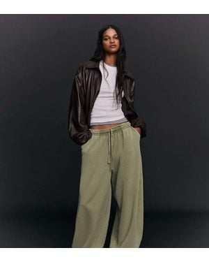 Bershka Barrel Plush Trousers With Stoppers - Black