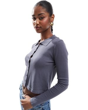 Cotton On Fine Knit Polo Long Sleeve Knit - Blue
