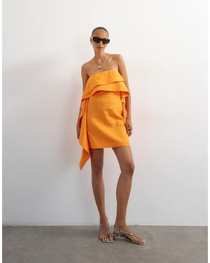 TOPSHOP – drapiertes trägerloses oberteil aus mischung mit hohem leinenanteil - Orange