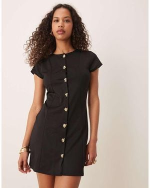 ASOS Vestito Corto A Maniche Corte Con Bottoni - Nero