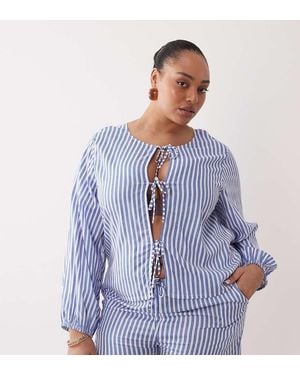Esmee Curve Tie Front Long Sleeve Beach Top - Blue