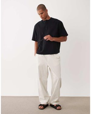 ASOS Boxy Linen Look Overhead Henley Shirt - Black