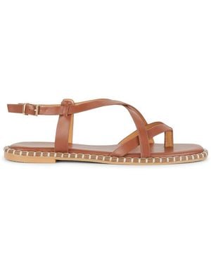 SEQWL Strappy Sandals Flat Thong Style With Contrast Stitched Sole - Brown