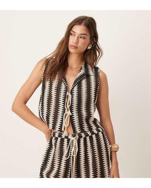 Aray Crochet Striped Beach Vest - Black