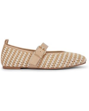 SEQWL Woven Mary Jane Flats With Adjustable Buckle Strap - Natural