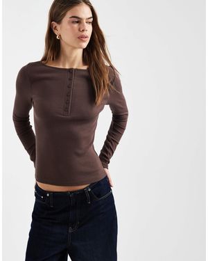 New Look Top à manches longues boutonné - marron