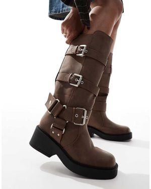 ASOS Captain Multi-Buckle Biker Knee Boots - Blue