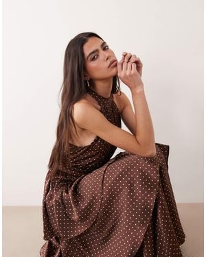 Vila Tiered Halter Neck Maxi Dress - Brown