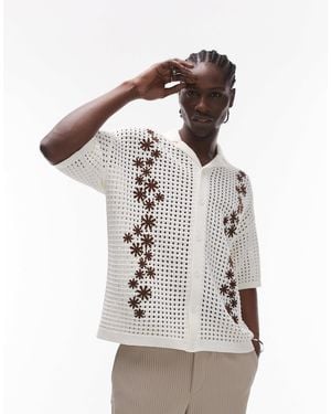 TOPMAN Revere Embroidered Floral Crochet Shirt - Natural