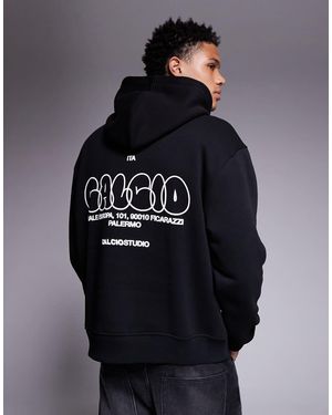 ASOS Sudadera Negra Extragrande Con Capucha Y Estampado En Relieve De - Azul