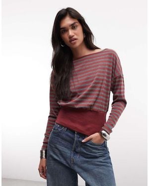 Daisy Street Crop Cinched Waist Top - Red