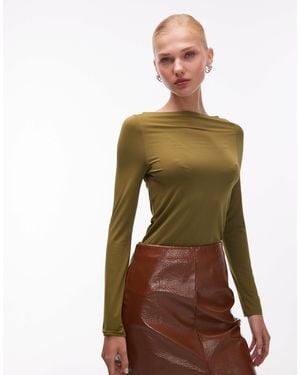 ASOS Slinky Slash Neck Long Sleeve Top - Green