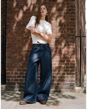 Reclaimed Vintage Denim baggy Wide Jean With Tie Detail Co-ord - White