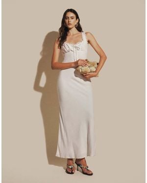 Princess Polly Lillette Linen Blend Lace Trim Tie Front Open Tie Back Maxi Dress - White
