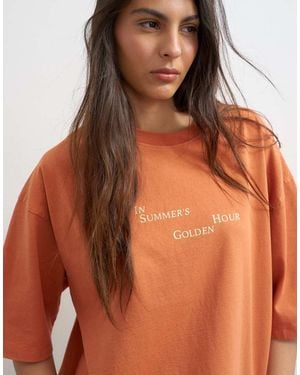 TOPSHOP 'in Summers Golden Hours' Graphic Oversized Tee - Brown