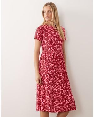Wednesday's Girl Wednesdays Girl Smudge Spot Midi Dress - Red