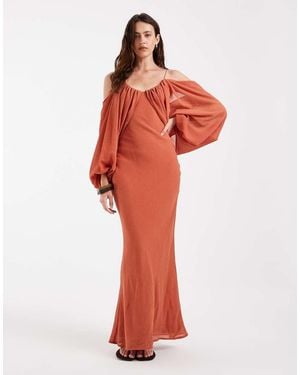ASOS Draped Maxi Dress With Draped Blouson Sleeve & Tassel Tie - Red