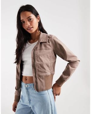 Hollister Y2K Spread Collar Twill Fitted Jacket - Brown