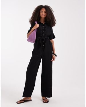 ONLY Tie Waist Short Sleeve Jumpsuit - Black