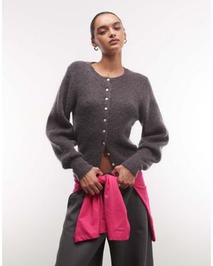 Monki Mohair Blend Balloon Sleeve Cardigan - Multicolour