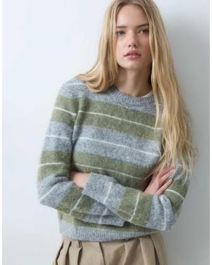 Threadbare Jersey De Punto Cepillado Con Cuello Redondo Y Rayas En Gris Y Verde