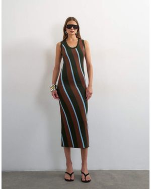 TOPSHOP Knitted Asymmetric Stripe Maxi Dress - White