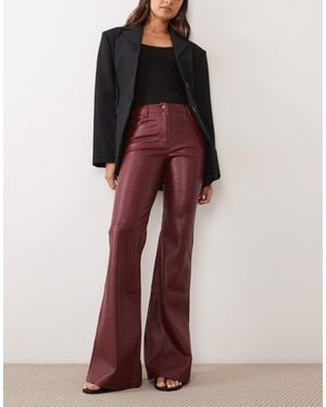 Mango Faux Leather Fla Trouser - Red