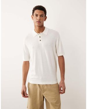 Jack & Jones Knitted Polo With Square Texture - White